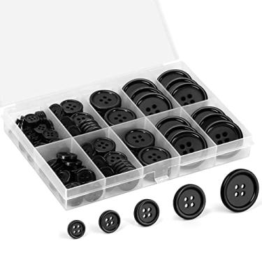 Imagem de 110PCS Premium Black Buttons with Compartment Box, EZJIAYOU 5 Perfect Sizes Mixed Sewing Buttons, 4 Big Holes Round Craft Button, for Sewing, DIY and Decoration