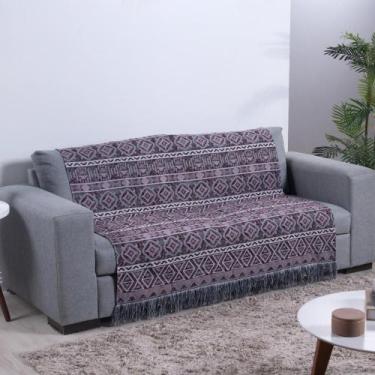Imagem de Xale para Sofá com Franja Luxor Dupla Face 2,10 x 1,35m Tecido Jacquar