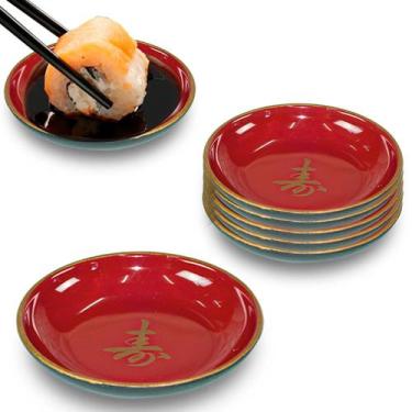 Imagem de Kit C/ 6 Molheira Redonda Vermelha para Shoyu ou Molhos - AC