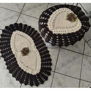 Imagem de Jogo de banheiro de crochê modelo coração com 2 peças - Tomazinis, Pre