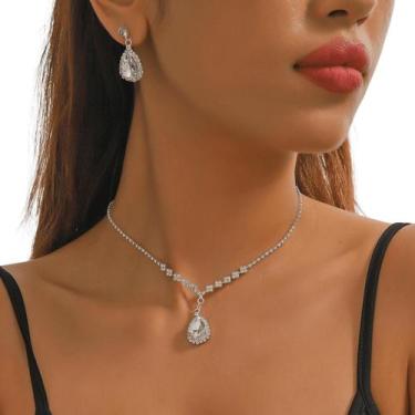 Imagem de Conjunto Colar E Brinco Strass Noivas Festa Casamento Luxo - VALLEN AC