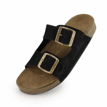 Imagem de Sandália Feminina Papete Confort Couro Legitimo Burly Heads Leve Preto