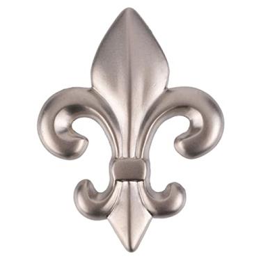 Imagem de Puxador de gaveta de níquel acetinado Fleur-de-Lis | 6 cm x 3 cm | Alça para porta de armário antigo, gaveta de cômoda, mesa antiga | Hardware de reprodução de móveis | K34-P2682SN (1)