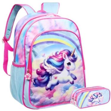 Imagem de Kit Mochila Escolar Pônei Rosa Alças De Costa G Com Estojo - Yepp