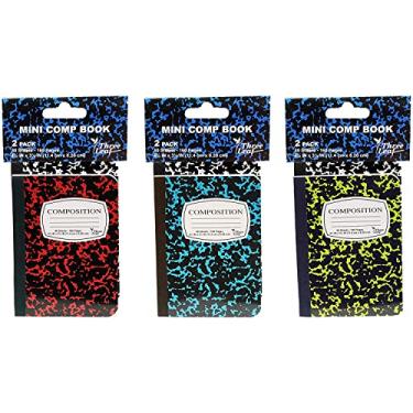 Imagem de Mini caderno de composição de mármore, 4-1/2" x 3-1/4", College Ruled, 80 folhas (160 páginas) - Cores: Vermelho, Verde, Amarelo, Azul, Preto., 6-Pack