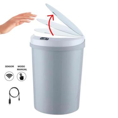 Imagem de Lixeira Automática Cinza Redonda Capacidade para 12 Litros Recarregáve
