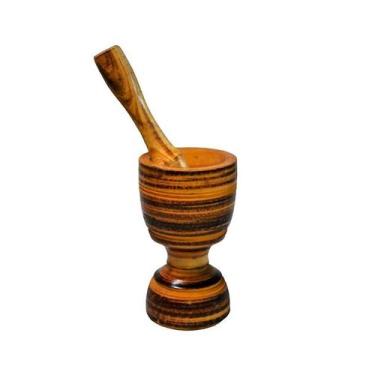 Imagem de Pilão Socador em Madeira Culinária Alho Pasta Grão 16x9cm M - Colheres