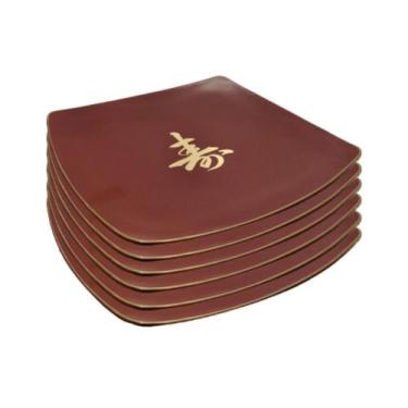 Imagem de Kit Jogo 6 Pratos Sushizara Comida Japonesa Sushi Vermelho 22x22cm - N