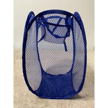 Imagem de Cesto De Roupa Suja Nylon Organizado 40x40x70CM - HM Design, Azul Escu
