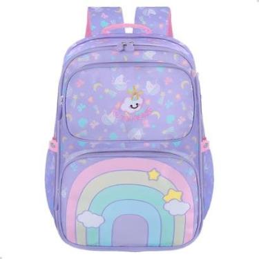 Imagem de Mochila Escolar Bolsa Colorida Arco-Iris Grande Moda Meninas Delicada Espaçosa-Feminino