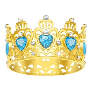 Imagem de Cake Crown, Princess Little Crown Heart shaped Diamond Crown, Flower Bouquet Accessories Crowns, Mini Crown Children's Birthday Cake Baking Decoration Paper Cup Cake Decoration (Gold Mini Lake Blue)