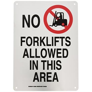 Imagem de Brady Placa operacional e máquina 123843, legenda "Não são permitidas empilhadeiras nesta área", 35,5 cm de altura, 25,4 cm de largura, preto e vermelho em branco