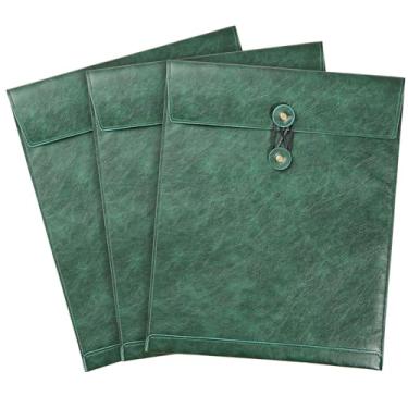 Imagem de QiXin Pasta de arquivo de couro PU verde para documentos, pasta de documentos importante com cordão de amarração, capa para notebook, organizador de arquivos de couro, pasta de arquivamento de