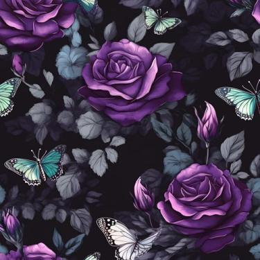 Imagem de Papel de parede preto foral descasque e cole papel de contato rosa roxo escuro 44 cm x 998 cm, papel de parede autoadesivo de borboleta floral à prova d'água para quarto, bancada, armários de mesa,