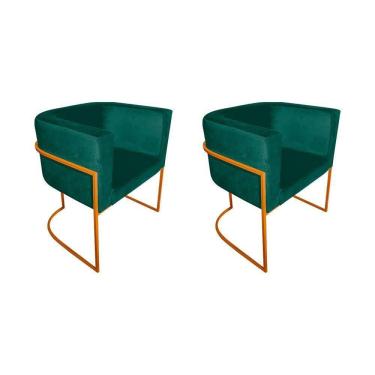 Imagem de Kit 2 Cadeiras De Jantar Premium Base De Ferro Cobre Veludo Verde