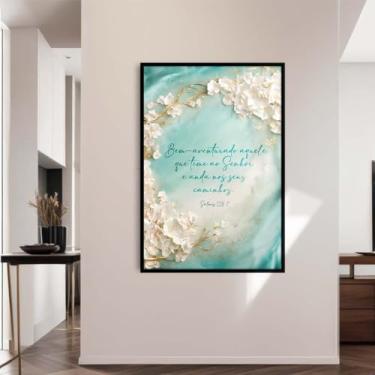 Imagem de Quadro Decorativo Cristão Gospel; Bem-aventurado Salmos 128:1 - Quadros bíblicos; Versículos Bíblicos; Quadro com Mensagem Motivacional; Quadro para Sala de estar; (Preta, 70x50, Emoldurado)
