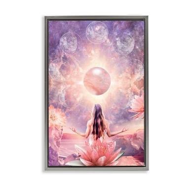 Imagem de Stupell Industries Mindfulness & Moon Phases Framed Floater Canvas Wall Art Design por Reinders, Moldura Flutuante Cinza, 43 x 63 cm