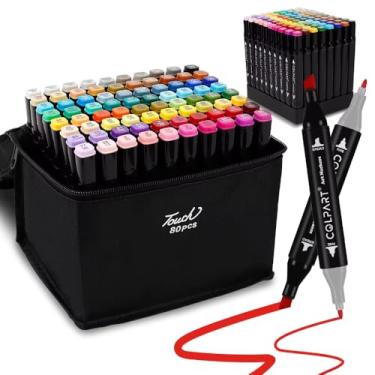 Imagem de Marcadores Caneta Colorir Desenho Profissional Permanente Pontas Duplas Codificados Por Cores Segurança Garantida Com Bolsa Artisticos de Arte para Estudantes Adultos Artistas 120 Cores (80)