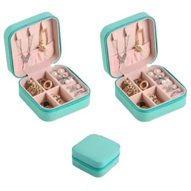Imagem de 2 Porta Joias Compacto Portátil com Zíper Estojo Organizador de Joias para Viagem Anéis Colares e Brincos (Verde Turquesa)