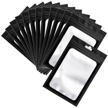 Imagem de 100 unidades de sacos de armazenamento de alimentos Mylar Ziplock resseláveis, saco à prova de cheiro com janela transparente, bolsa de embalagem para grãos de café, doces e amostras de alimentos (preto, 6,1 x 10 cm)