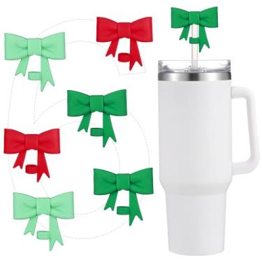 Imagem de SiliFine 6 peças de topos de canudo de laço fofos compatíveis com Stanley copos de copo de 30/1,134 g protetores de canudo de silicone reutilizáveis tampas de cobertura de canudo para canudo clássico