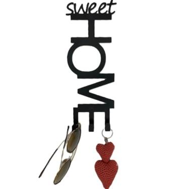 Imagem de Porta-chaves de parede Sweet Home com 3 ganchos, gancho decorativo de metal preto, 2 opções de instalação