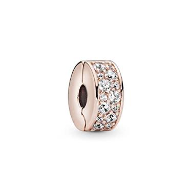Imagem de Pandora Pingente feminino Timeless banhado a ouro rosa 14k transparente pavé zircônia cúbica para pulseira, groß, Silicone metálico, Zircônia cúbica