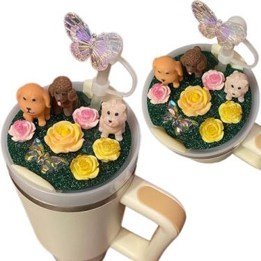 Imagem de Cute Dog Mom Lover Charm For Stanley Cup Accessories Copo de 1,134 g com tampa de palha de silicone e placa de tampa verde