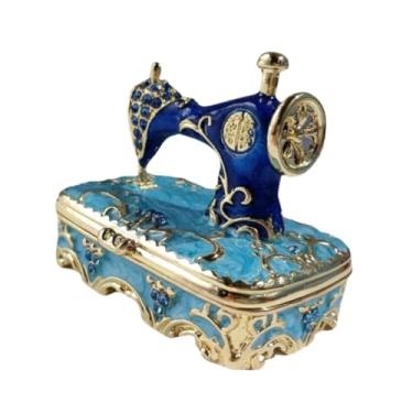 Imagem de Dynwave Máquina de costura de caixa de armazenamento de jóias Feliz liga de figura que consome a caixa de bugigangas caixa de peças de peixe para sala de, Azul