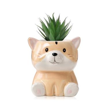 Imagem de DIYOMR Vaso de animais fofos, mini vaso de flores suculentas de cerâmica em forma de animal, suporte de plantas de ar interno, plantador de cacto decorativo liso e brilhante - plantas não incluídas
