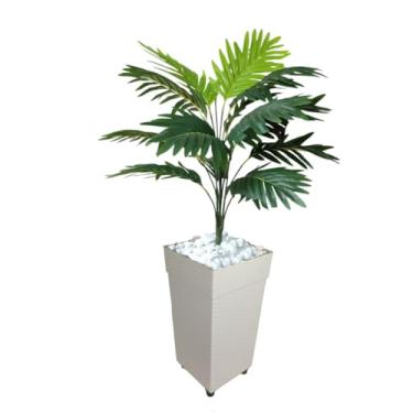 Imagem de Planta Artificial Palmeira + Vaso Decorativo Enfeite Casa e Decoração Sala Quarto Escritório (Branco)