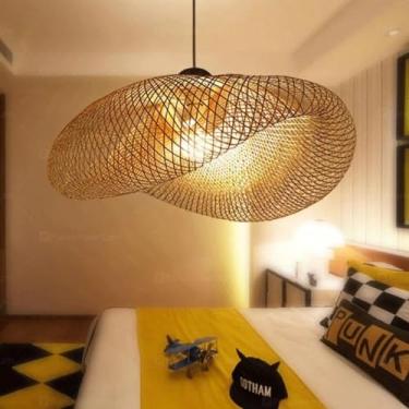 Imagem de Luminária de Teto Lustre Pendente Bambu Honolulu Rústico 60cm Vime Rattan Trançado Fee Utilidades