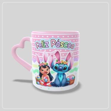 Imagem de Caneca com Alça de Coração Stitch - Feliz Páscoa - Jlssublimação, Rosa