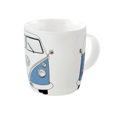 Imagem de BRISA Coleção VW - Caneca grande de cerâmica para café e chá-cappuccino Volkswagen em design de ônibus T1 (370 ml/369.7 ml/frente de ônibus) (azul)