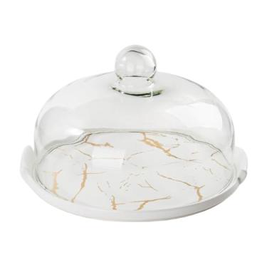 Imagem de DimyFew Bandeja de bolo prato com bandeja de bolo de cúpula de vidro placa de exibição para evento para evento , Branco