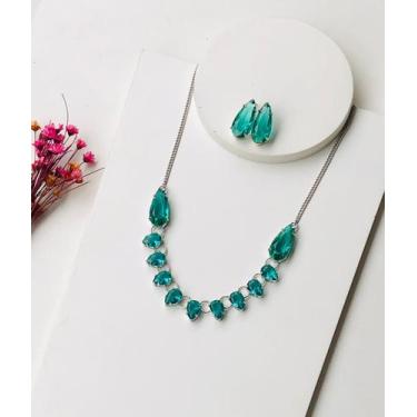 Imagem de kit colar + Brinco  de Zircônia Luxo Jordânia - Mania de Mulher - Fabr