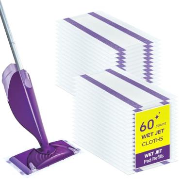 Imagem de 60 refis de almofadas de jato úmido para Swiffer, refis descartáveis de esfregão para esfregões Swiffer Wet Jat, limpeza doméstica de espessura e absorvente, almofadas de esfregão de piso