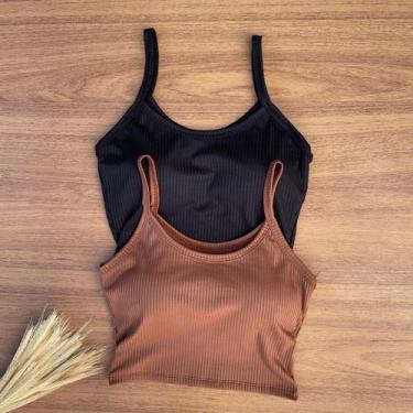 Imagem de Kit 2 Cropped Feminino com Bojo Top Alcinha - Mitti, Preto, Marrom