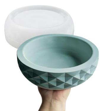 Imagem de Wehous Moldes de silicone em forma de diamante, molde geométrico redondo de fundição para cimento concreto de resina epóxi, suporte de vela grande de armazenamento, molde de vaso de plantas, faça você