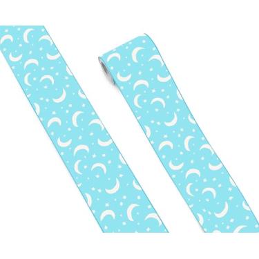 Imagem de FLFK Borda de papel de parede - bordas de parede lua e estrelas adesivo adesivo azul fita de acabamento 10 x 609 cm
