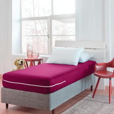 Imagem de Capa Para Colchão Malha Gel Solteiro Com Zíper Linha Premium Reforçada (Vinho)