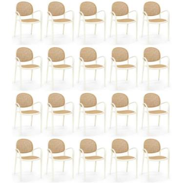 Imagem de Kit 20 Cadeiras de Jantar Roma Com Braço para Sala e Cozinha - Bege - 