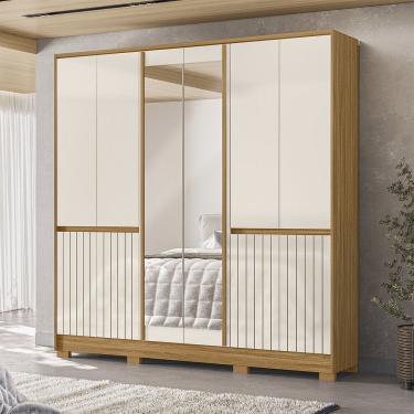 Imagem de Guarda Roupa Roupeiro Alasca 10 Portas 4 Gavetas com Espelho Freijó Off White Moval