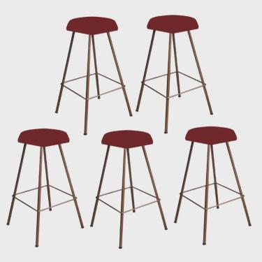 Imagem de Kit 05 Banqueta Alta Lari Eiffel Hexágono Bancada Bar Balcão Bistrô Ferro Bronze Corino Vermelho - Ahz Móveis