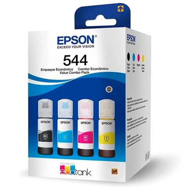 Imagem de Kit Refil de tinta Epson com 4 garrafas Preto, Amarelo, Ciano e Magenta T544520