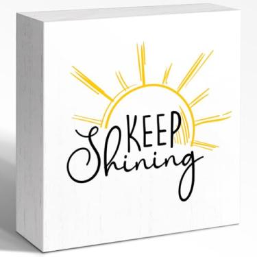 Imagem de Placa de caixa de madeira Keep Shining, placa de bloco de madeira motivacional infantil, citação inspiradora, placa de caixa de madeira, decoração de mesa para casa, quarto, escritório, prateleira,