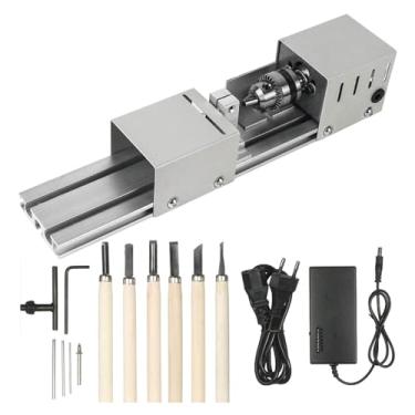 Imagem de Mini Torno Ferramenta 12V-24VDC 96W Mini Torno Polidor de Miçangas de Torno elétrico Torno de Madeira Bancada Torno de Madeira com 6 Cinzéis, DIY CNC hining para marcenaria