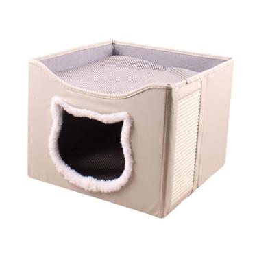 Imagem de WeiLaiKeQi Condomínio de Cat Bed Anti Scratch Modern Grande dobrável para uma caverna de gato semi -gato de camada dupla, coberta por animais pequenos, coberta, Bege