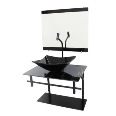 Imagem de Gabinete De Vidro 60Cm Ap Com Cuba Retangular Mármore Preto