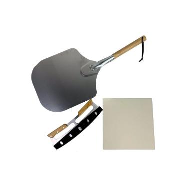 Imagem de Kit Pizzas Broiler - Pedra Refratária, Cortador e Espátula